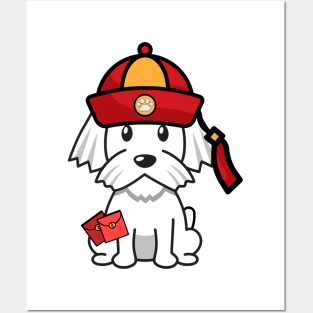 Funny white dog celebrates lunar new year Posters and Art